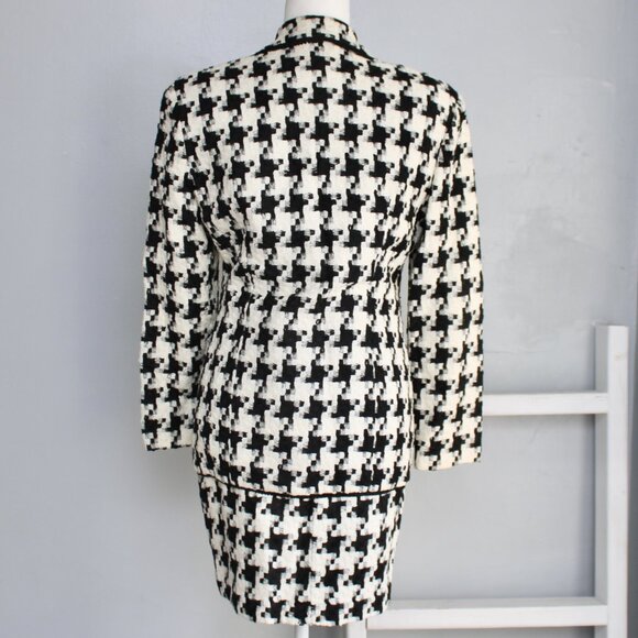 The Limited VTG 90's Black White Houndstooth Skirt Blazer Suit Size Small / 6 - Picture 2 of 8